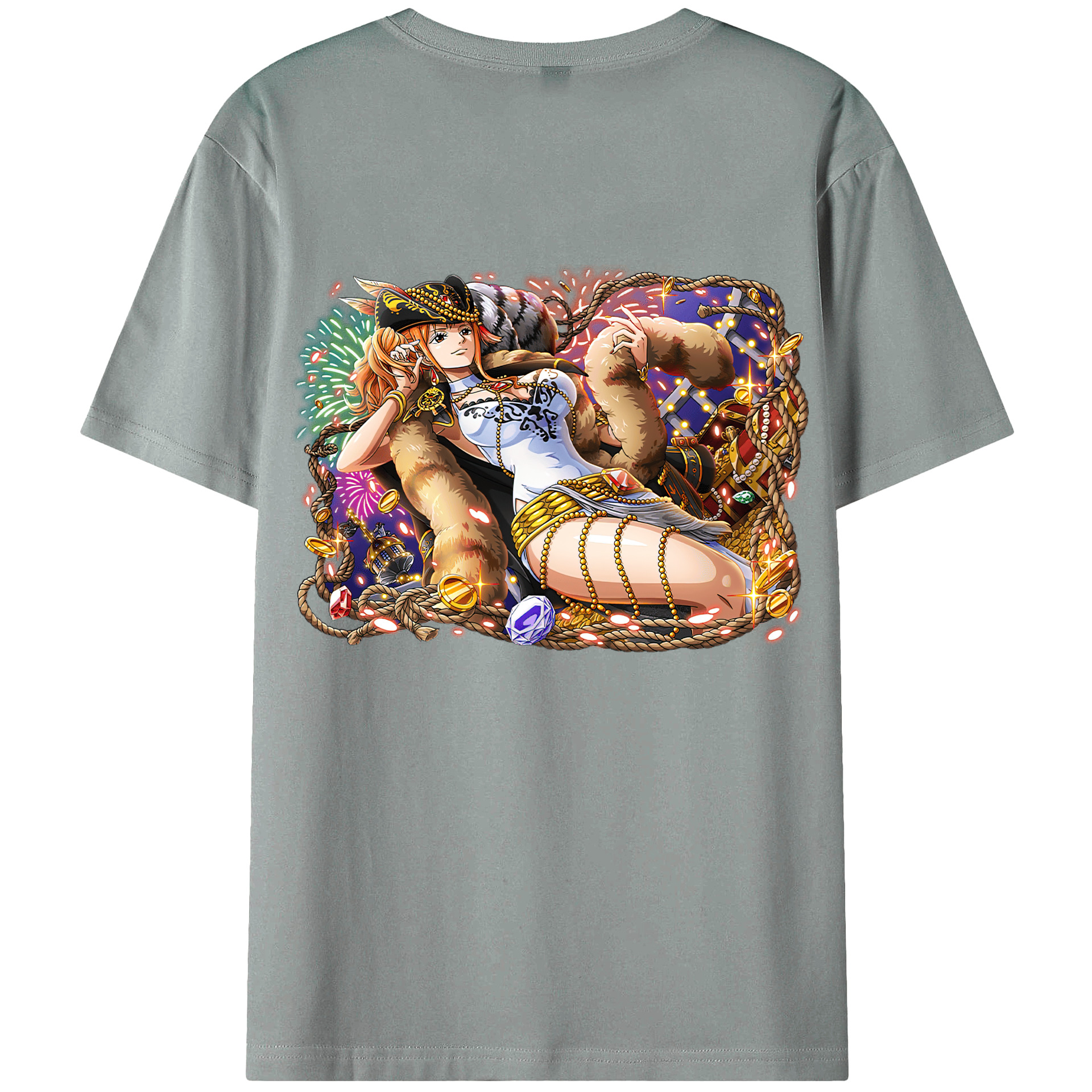 （画像用） ワンピース ナミ ONE PIECE Nami 綿100％ メンズ半袖Tシャツ（バックプリント） 通気性